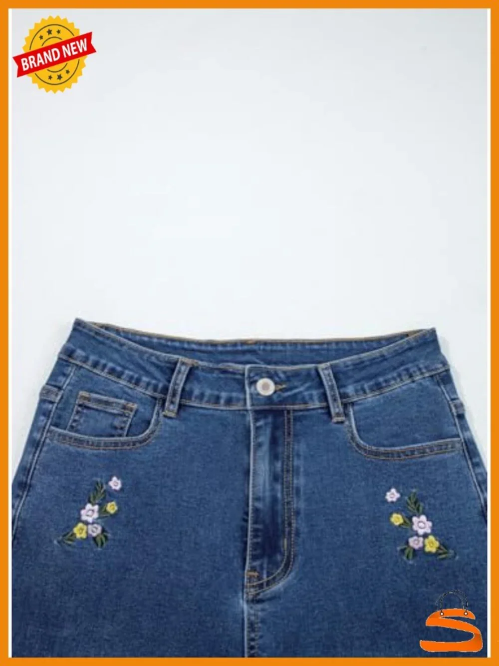 High Waisted Straight Wide Leg Embroidered Jeans